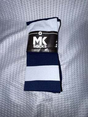 MK Socks Striped Knee High Baseball Football Socks Navy White Size M